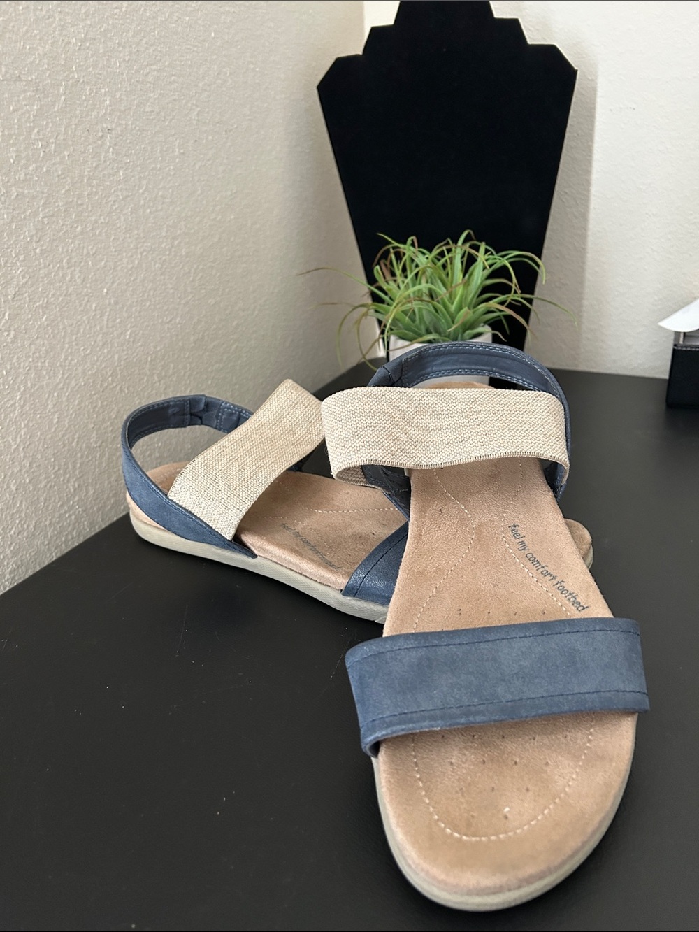 Nicole Women’s Navy and Beige Comfort Sandals
